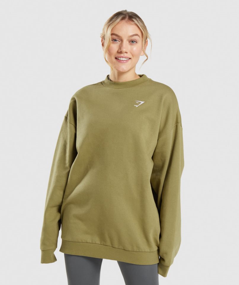 Bluzy Gymshark Treningowe Oversized Damskie Oliwkowe | PL 456ACX